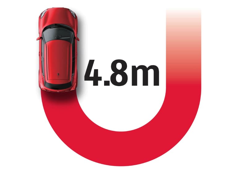 Minimum turning radius of 4.8m.